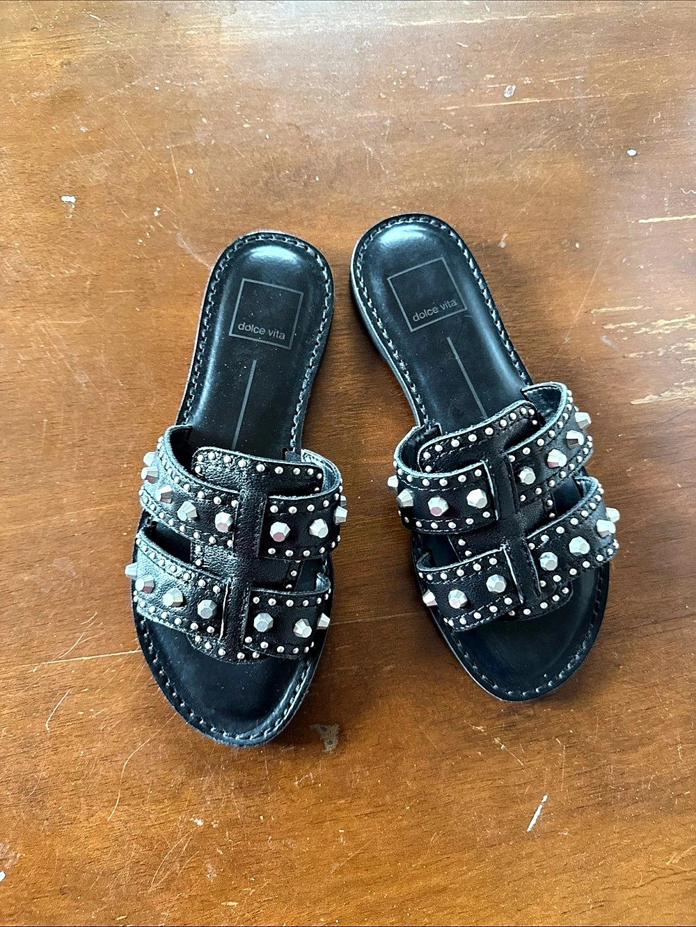 dolce vita Amary Studs Slide Sandals Black & Silver US 6